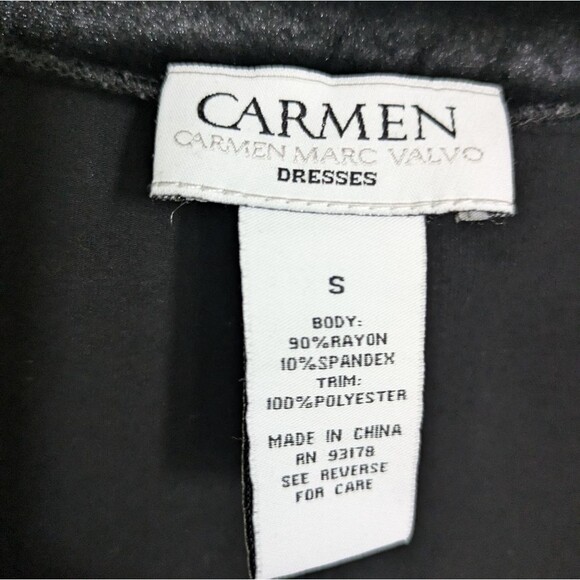 Carmen Marc Valvo Wrap Midi Dress Size S Black Studded - Picture 3 of 4